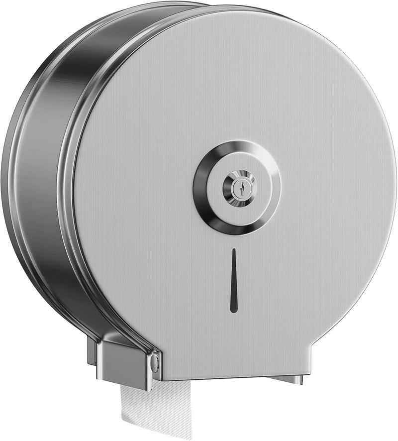TOBEFORT Commercial Jumbo Toilet Paper Dispenser, Brushed Stainless Steel Toilet Paper Holder Wall Mount, 9 Inch Bathroom Tissue Roll Dispenser with Lock Key - Image 1